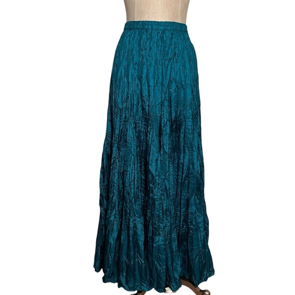 Soft Surroundings Mizu Crinkle Maxi Skirt Teal Boho Flowy Elastic Waist XS